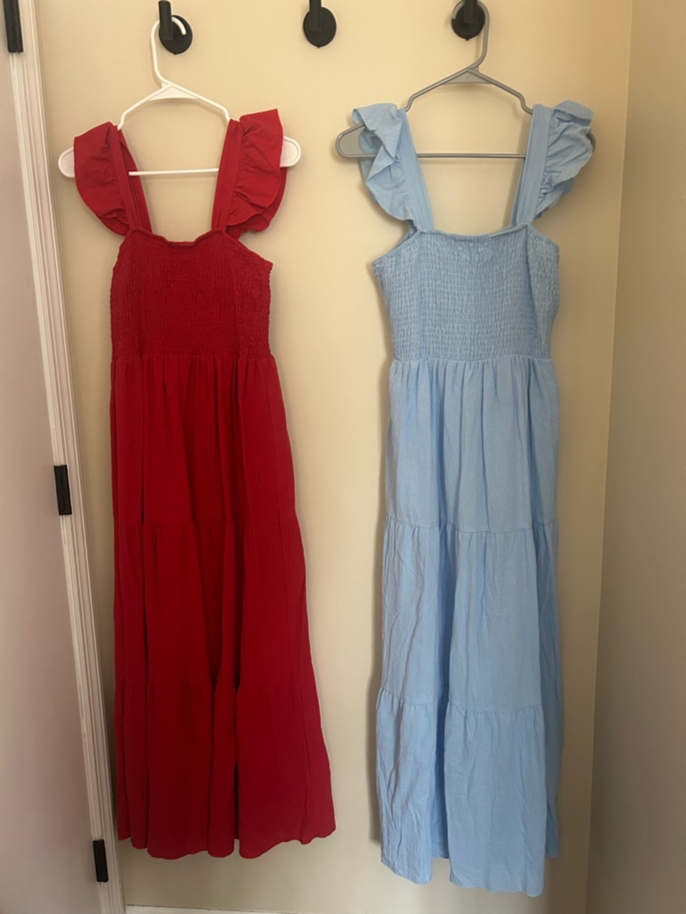 Women’s Ruffle Strap Maxi Dress - Red and Baby Blue
